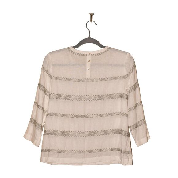 J. JILL $99 Love Linen 3/4 Sleeve Embroidered Top White PXS - Picture 2 of 3